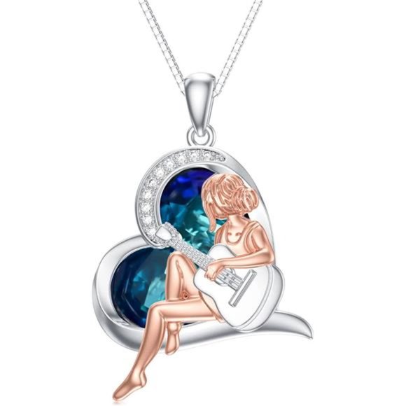 Guitar Angel Pendant S925 Sterling Silver Jewelry Gift for Music Lover